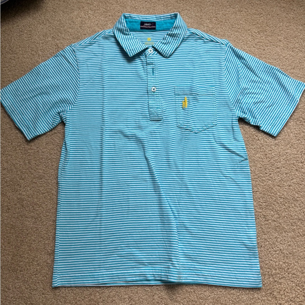 Boys Johnnie-o blue and white striped polo.